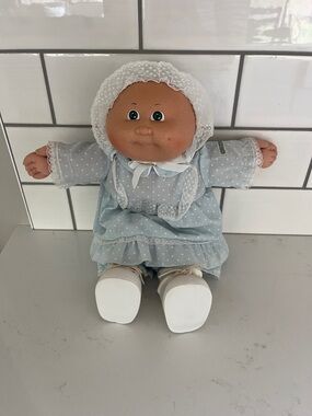 Vintage Cabbage Parch Kids Doll in Light Blue Dress